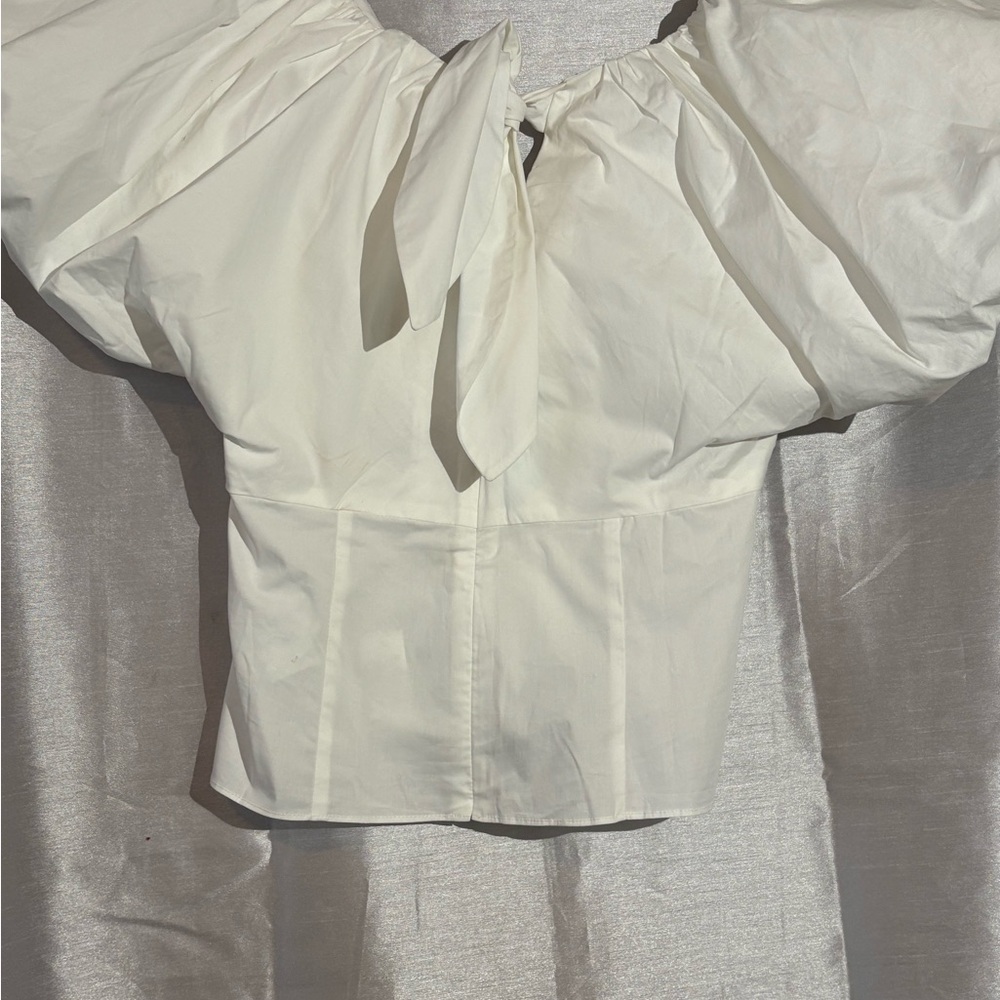 Elegant White Puff Sleeve Top J Crew NWT size 10 Poplin Bow Accent